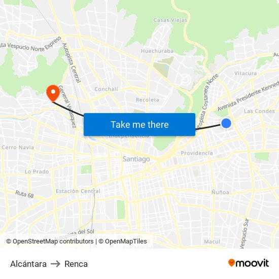 Alcántara to Renca map