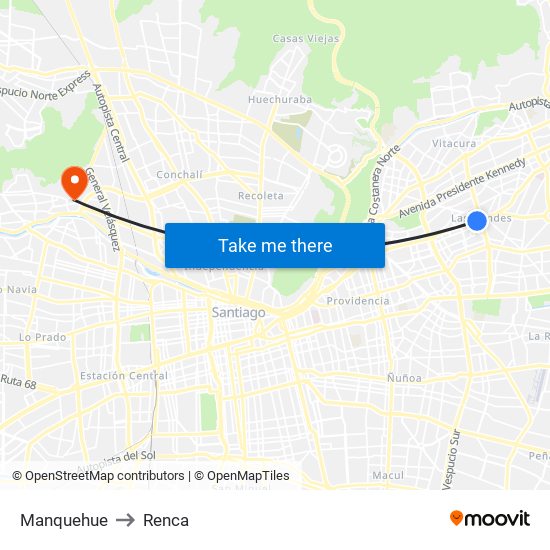 Manquehue to Renca map