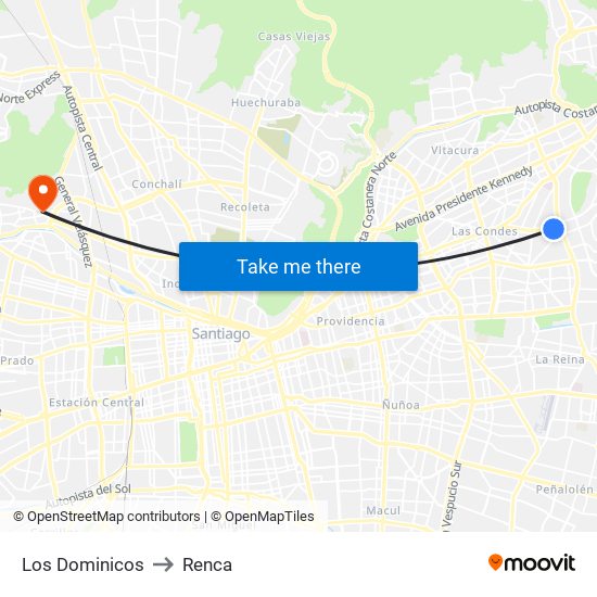 Los Dominicos to Renca map