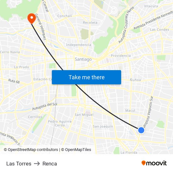 Las Torres to Renca map