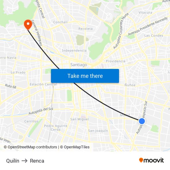 Quilín to Renca map