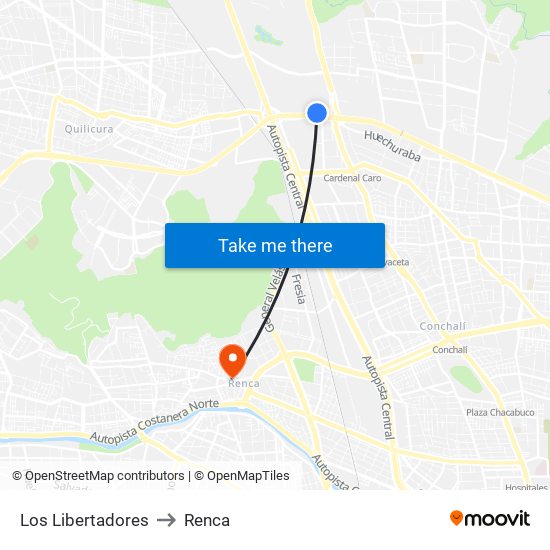 Los Libertadores to Renca map