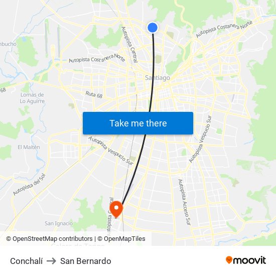 Conchalí to San Bernardo map