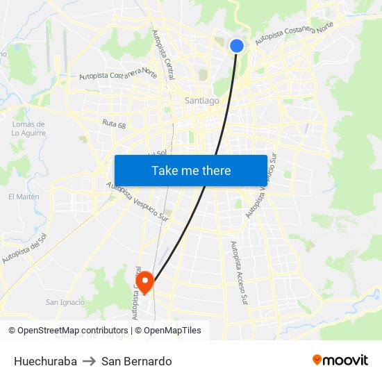 Huechuraba to San Bernardo map