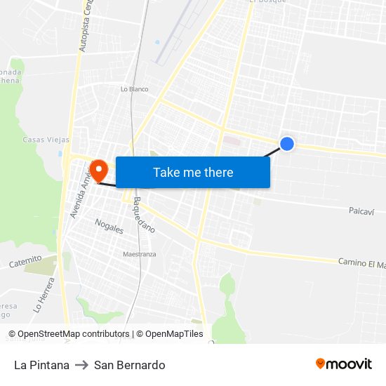 La Pintana to San Bernardo map