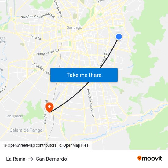La Reina to San Bernardo map