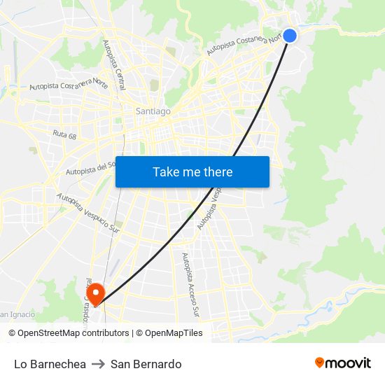 Lo Barnechea to San Bernardo map