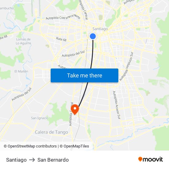 Santiago to San Bernardo map