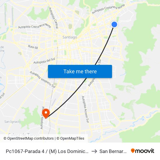 Pc1067-Parada 4 / (M) Los Dominicos to San Bernardo map