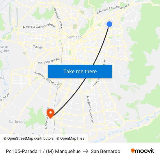 Pc105-Parada 1 / (M) Manquehue to San Bernardo map