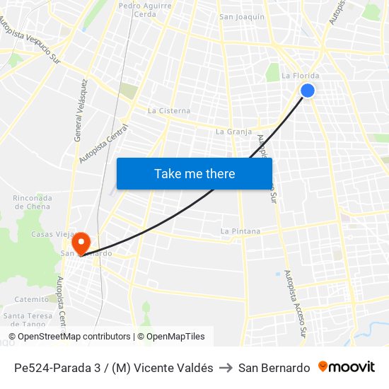 Pe524-Parada 3 / (M) Vicente Valdés to San Bernardo map