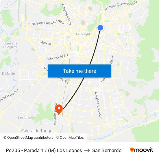 Pc205 - Parada 1 / (M) Los Leones to San Bernardo map