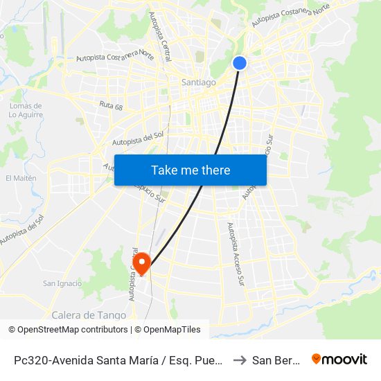 Pc320-Avenida Santa María / Esq. Puente Los Leones to San Bernardo map
