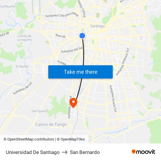 Universidad De Santiago to San Bernardo map
