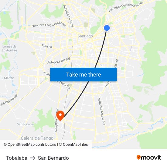 Tobalaba to San Bernardo map