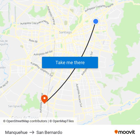 Manquehue to San Bernardo map