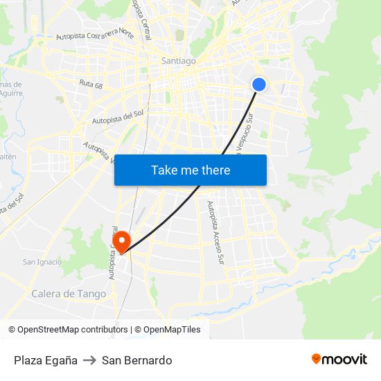 Plaza Egaña to San Bernardo map