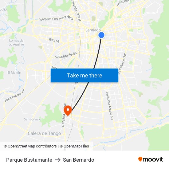 Parque Bustamante to San Bernardo map