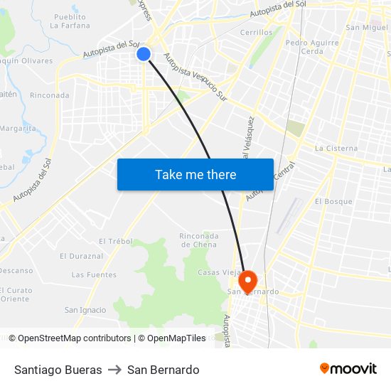 Santiago Bueras to San Bernardo map
