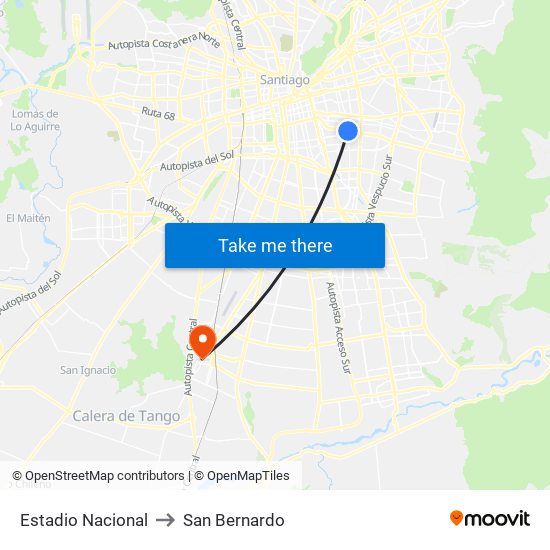 Estadio Nacional to San Bernardo map