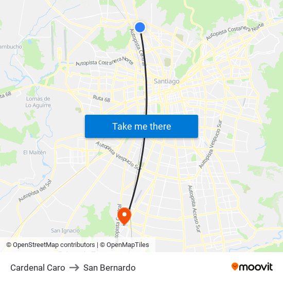 Cardenal Caro to San Bernardo map