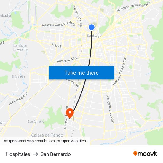 Hospitales to San Bernardo map