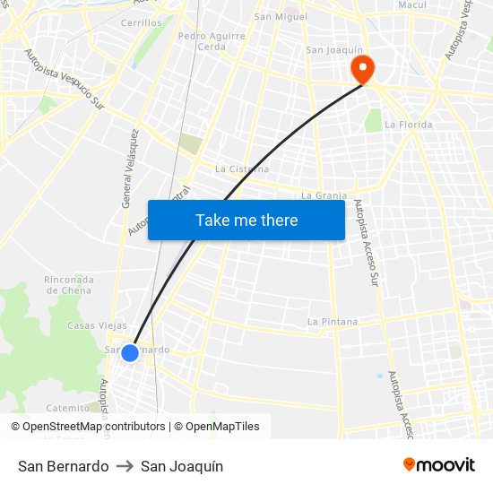 San Bernardo to San Joaquín map