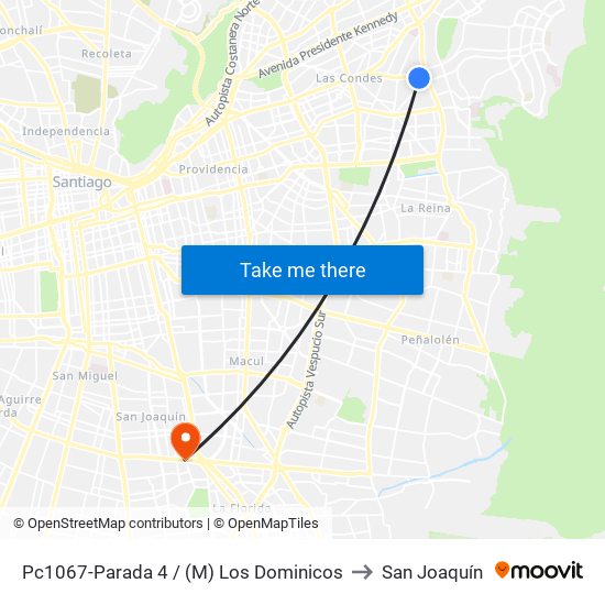 Pc1067-Parada 4 / (M) Los Dominicos to San Joaquín map