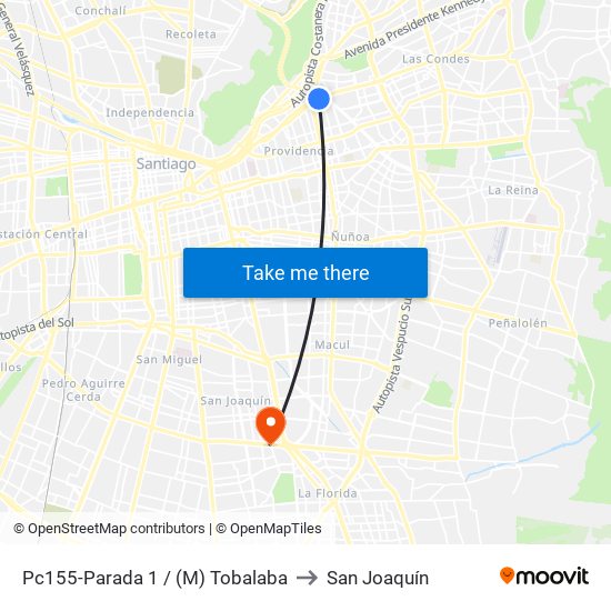 Pc155-Parada 1 / (M) Tobalaba to San Joaquín map