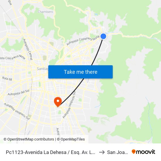 Pc1123-Avenida La Dehesa / Esq. Av. Las Condes to San Joaquín map
