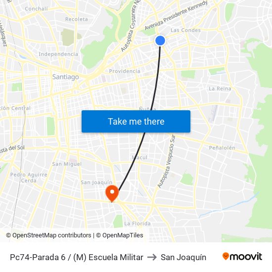 Pc74-Parada 6 / (M) Escuela Militar to San Joaquín map