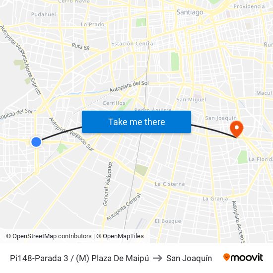 Pi148-Parada 3 / (M) Plaza De Maipú to San Joaquín map