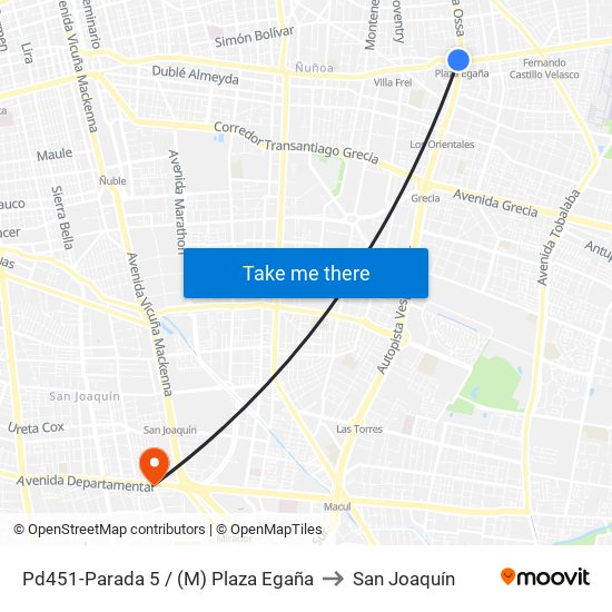 Pd451-Parada 5 / (M) Plaza Egaña to San Joaquín map