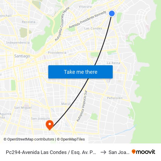 Pc294-Avenida Las Condes / Esq. Av. Padre H. Central to San Joaquín map