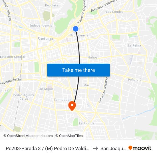 Pc203-Parada 3 / (M) Pedro De Valdivia to San Joaquín map
