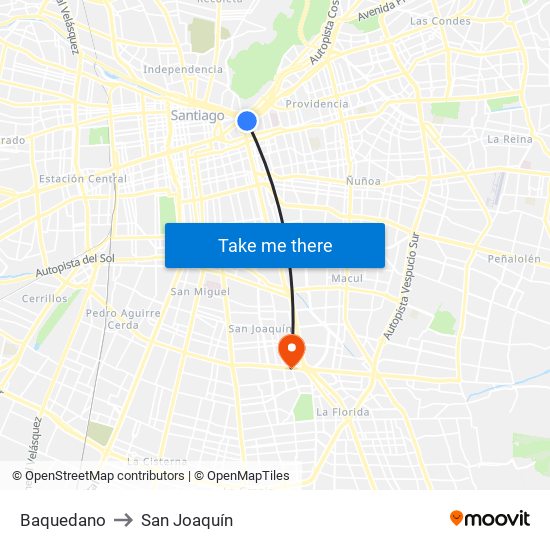 Baquedano to San Joaquín map