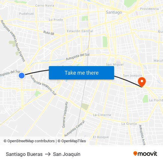 Santiago Bueras to San Joaquín map
