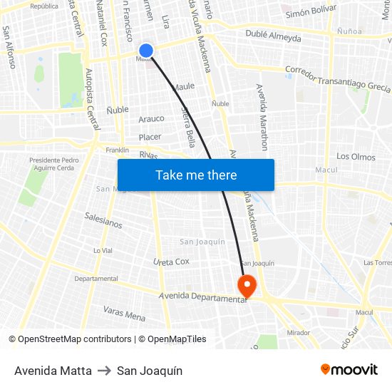 Avenida Matta to San Joaquín map
