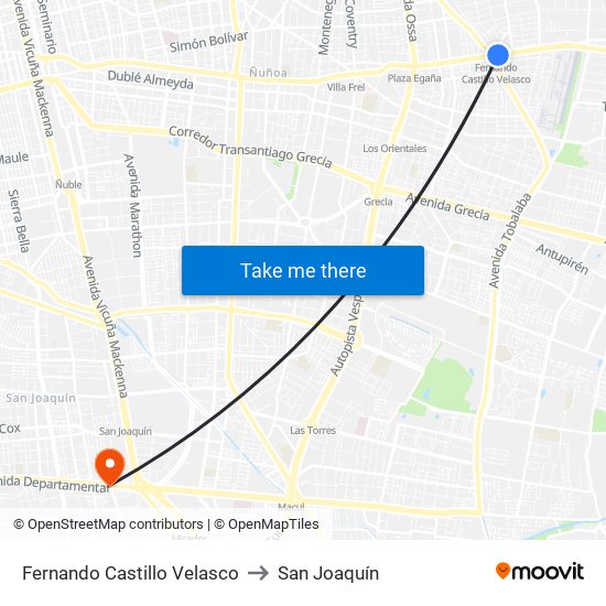 Fernando Castillo Velasco to San Joaquín map