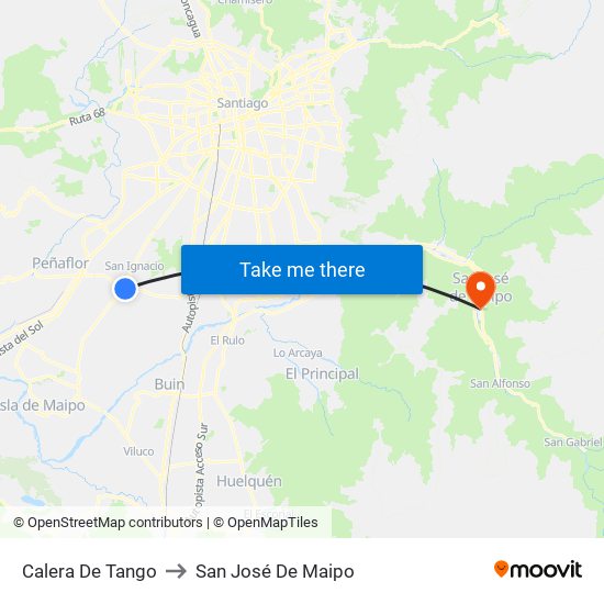 Calera De Tango to San José De Maipo map