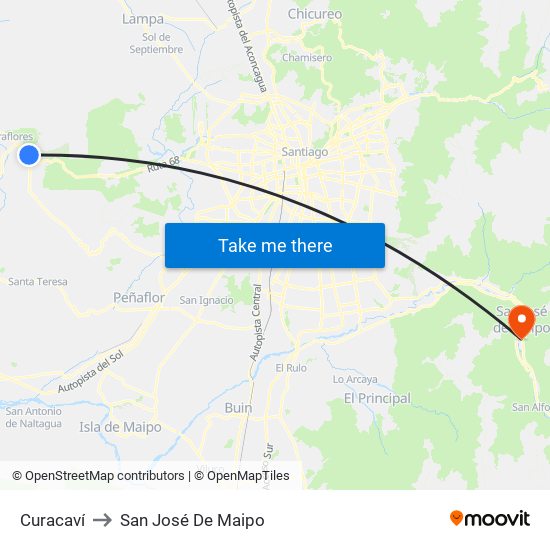 Curacaví to San José De Maipo map