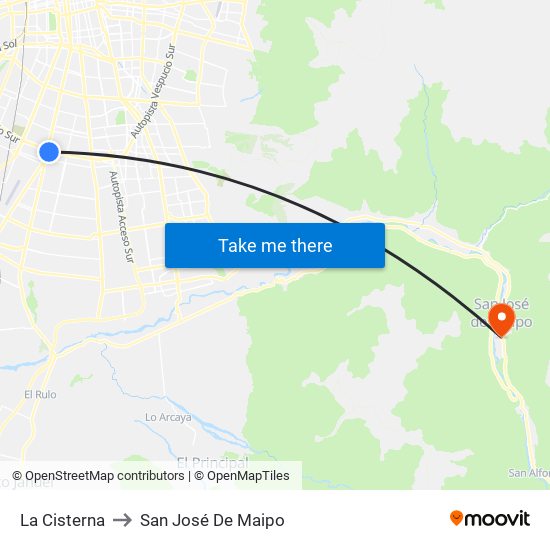 La Cisterna to San José De Maipo map