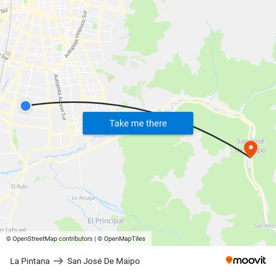 La Pintana to San José De Maipo map
