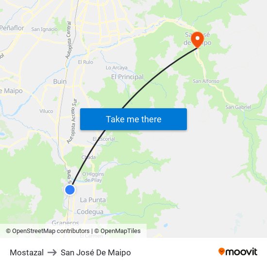 Mostazal to San José De Maipo map