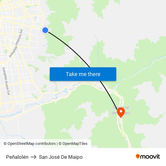 Peñalolén to San José De Maipo map