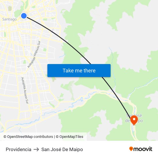 Providencia to San José De Maipo map