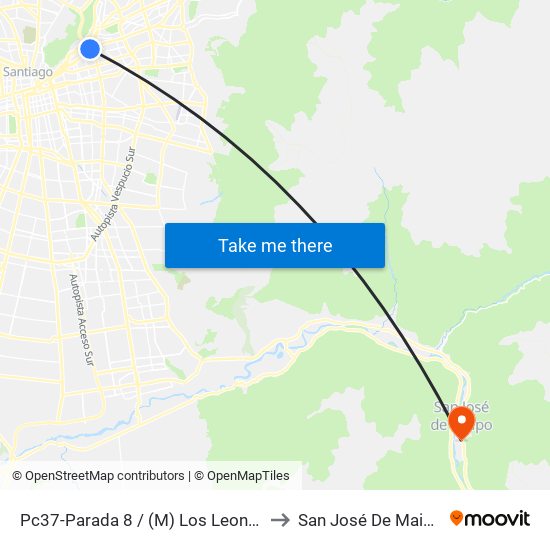 Pc37-Parada 8 / (M) Los Leones to San José De Maipo map