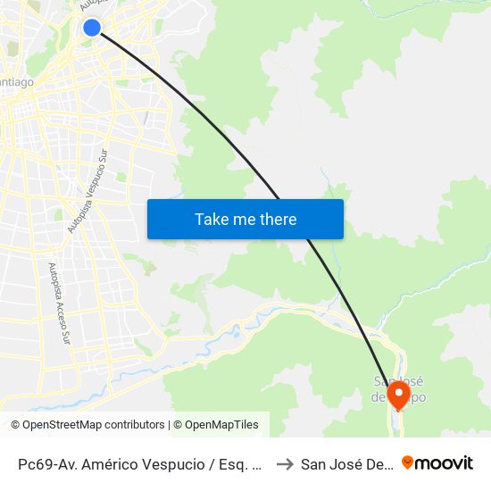 Pc69-Av. Américo Vespucio / Esq. Avenida Vitacura to San José De Maipo map