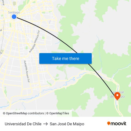 Universidad De Chile to San José De Maipo map