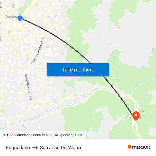 Baquedano to San José De Maipo map